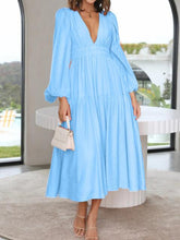 Load image into Gallery viewer, Deep V-Neck Balloon Sleeve Plain Maxi Dress