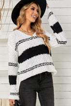 Load image into Gallery viewer, Striped V-Neck Popcorn Knit Sweater