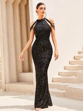 Load image into Gallery viewer, Sequin Zip-Back Grecian Maxi Dress