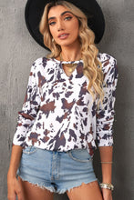 Load image into Gallery viewer, Cow Print Keyhole Long Sleeve Top