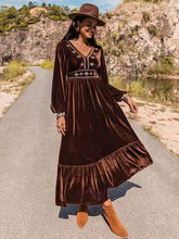 Load image into Gallery viewer, V-Neck Balloon Sleeve Ruffle Hem Dress