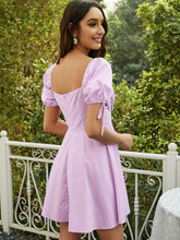 Load image into Gallery viewer, Ruched Cutout Tied Puff Sleeve A-Line Dress