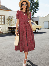 Load image into Gallery viewer, Polka Dot Short Flounce Sleeve Tiered Midi Dress