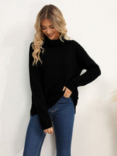 Load image into Gallery viewer, Slit Turtleneck Dropped Shoulder Sweater