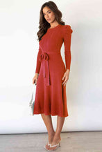 Load image into Gallery viewer, Round Neck Long Sleeve Tie Waist Sweater Dress