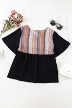 Load image into Gallery viewer, Geometric Print Color Block Tied Babydoll Blouse