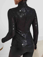 Load image into Gallery viewer, Sequin Turtleneck Long Sleeve Blouses