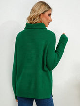 Load image into Gallery viewer, Slit Turtleneck Dropped Shoulder Sweater