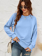 Load image into Gallery viewer, Round Neck Dropped Shoulder Slit Sweatshirt