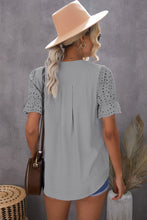 Load image into Gallery viewer, Eyelet Short Sleeve Pleated Blouse
