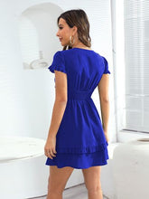 Load image into Gallery viewer, Tied V-Neck Tiered Mini Dress