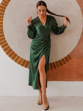 Load image into Gallery viewer, Surplice Bubble Sleeve Midi Dress