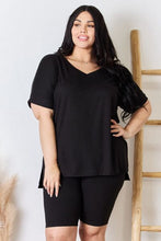 Load image into Gallery viewer, Zenana Full Size V-Neck Short Sleeve Slit T-Shirt and Shorts Set
