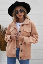 Load image into Gallery viewer, Button Front Drop Shoulder Collared Sherpa Jacket