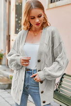 Load image into Gallery viewer, Ribbed Trim Button Down Lantern Sleeve Cardigan