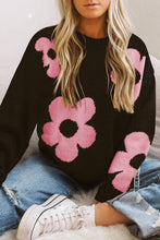 Load image into Gallery viewer, Round Neck Floral Pattern Color Contrast Design Long Sleeve Sweater