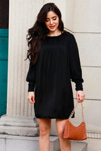 Load image into Gallery viewer, Ruched Round Neck Long Sleeve Mini Dress