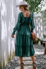 Load image into Gallery viewer, Smocked Square Neck Ruffle Trim Tiered Dress