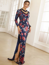 Load image into Gallery viewer, Floral Sequin Tie-Back Split Dress