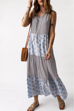 Load image into Gallery viewer, Mixed Print Tie-Neck Sleeveless Maxi Dress