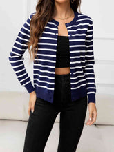 Load image into Gallery viewer, Striped Round Neck Long Sleeve Buttoned Knit Top