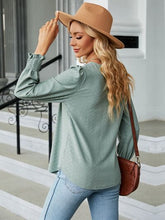 Load image into Gallery viewer, Ruched Square Neck Lantern Sleeve Blouse