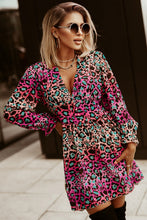 Load image into Gallery viewer, Leopard Flounce Sleeve Plunge Mini Dress