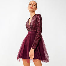 Load image into Gallery viewer, Sequin Surplice A-Line Tulle Dress