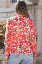 Load image into Gallery viewer, Printed Tie Neck Flounce Sleeve Blouse
