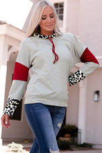 Load image into Gallery viewer, Leopard Color Block Drawstring Detail Sweatshirt