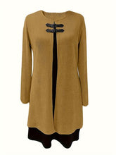 Load image into Gallery viewer, Contrast Ribbed Round Neck Long Sleeve Dress