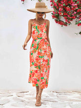 Load image into Gallery viewer, Printed Spaghetti Strap Front Slit Dress