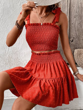 Load image into Gallery viewer, Smocked Tank and Frill Trim Skirt Set
