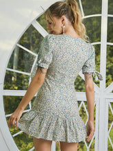Load image into Gallery viewer, Floral Tie-Cuff Puff Sleeve Ruffle Hem Dress
