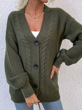 Load image into Gallery viewer, Cable-Knit Button Down Ribbed Trim Cardigan