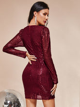 Load image into Gallery viewer, Sequined Puff Sleeve Ruffled Mini Wrap Dress