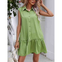 Load image into Gallery viewer, Collared Neck Buttoned Cap Sleeve Mini Dress