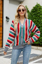 Load image into Gallery viewer, Striped Button Down V-Neck Cardigan