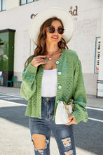 Load image into Gallery viewer, Openwork Pompom Puff Sleeve Cardigan