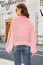 Load image into Gallery viewer, Openwork Pompom Puff Sleeve Cardigan
