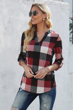 Load image into Gallery viewer, Plaid V-Neck Long Sleeve Top