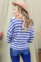 Load image into Gallery viewer, And The Why Striped Lace Detail V Neck Top
