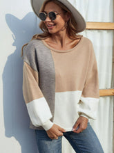 Load image into Gallery viewer, Color Block Tie Back Lantern Sleeve Sweater