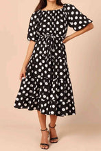 Load image into Gallery viewer, Polka Dot Tie Waist Midi Dress