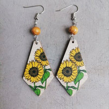 Load image into Gallery viewer, Floral Wooden Teardrop Earrings