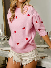 Load image into Gallery viewer, Heart Embroidered Dropped Shoulder Sweater
