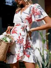 Load image into Gallery viewer, Floral Belted Ruffle Hem Surplice Wrap Dress