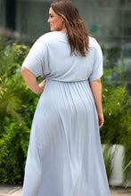 Load image into Gallery viewer, Plus Size Round Neck Split Flutter Sleeve Maxi Dress
