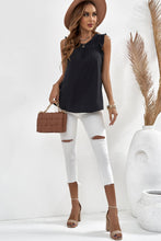 Load image into Gallery viewer, Keyhole Back Ruffle Shoulder Sleeveless Top