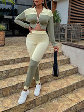 Load image into Gallery viewer, Two-Tone Collared Neck Top and Joggers Set